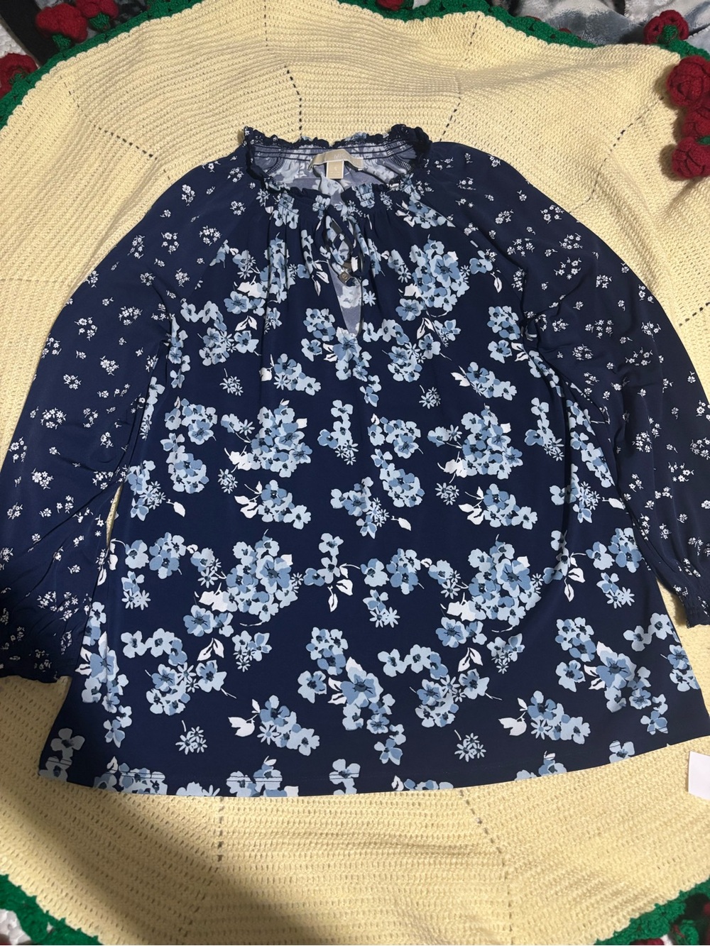 Michael Kors Navy Blue Floral Long-Sleeve Blouse